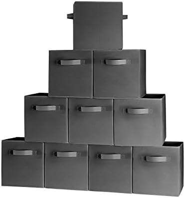 קוביות אחסון מקדימות [10 חבילות, שחור] עם שתי ידיות, אידיאליות לסלי מדפים פחי מכולות בית דקורטיבי מארגן